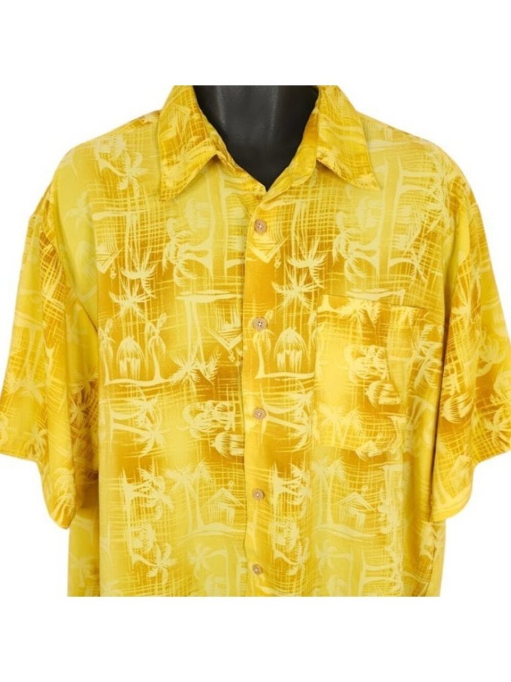 Vintage Sideout Hawaiian Shirt Mens Size XL Yellow 90s Palm Trees All Over Print